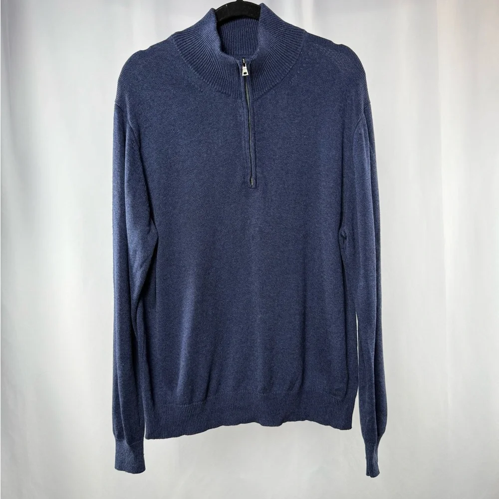 Banana Republic Silk Cashmere‎ Quarter Zip Sweater in Blue Size Large